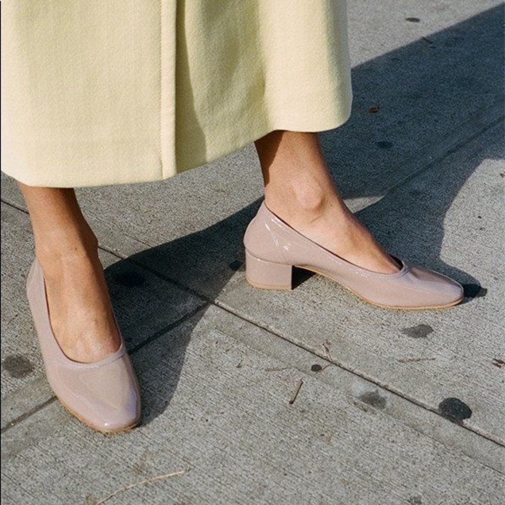 Maryam Nassir Zadeh Roberta Heel - Taupe Patent Leather Pumps